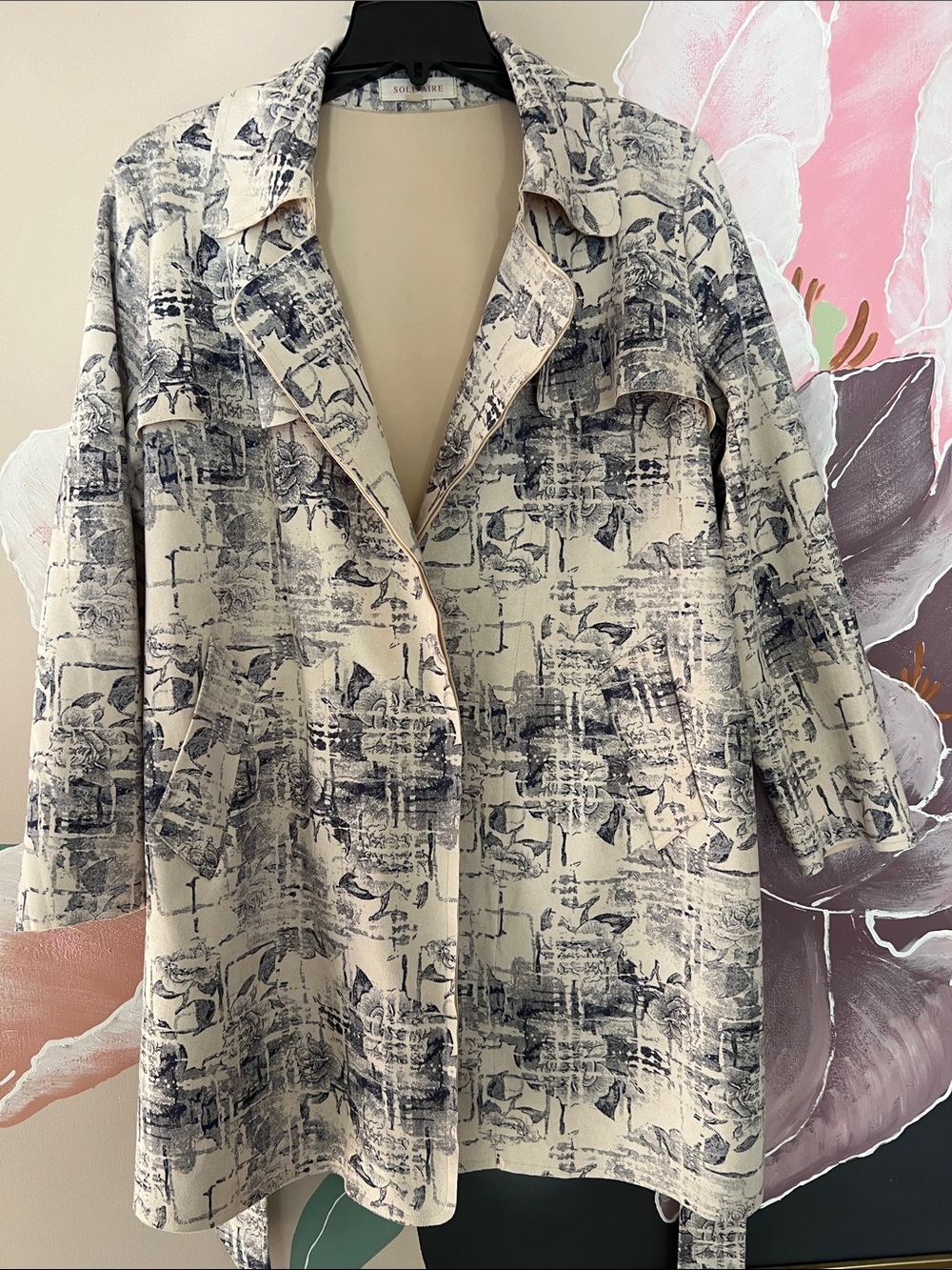 Solitaire Cream and Black Printed Trench Coat